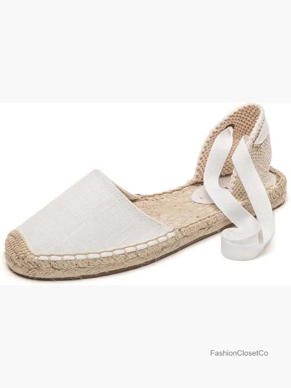 Classic Lace Up Ankle Wrap Espadrille Flat Sandals Closed Toe Canvas